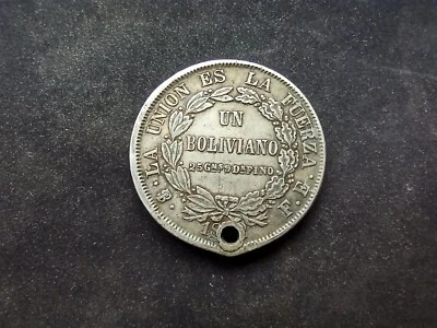 Bolivie : Un Boliviano Argent ; Trouée (Ref 3002) - Photo 1/2