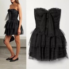 LOVESHACKFANCY Faron tulle mini dress Tiered Black S US 10 AU/UK 14 BNWT $1130