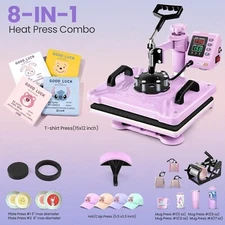 8 in 1 Heat Press Machine 12"X15" with 360° Rotation Swing Away Sublimation NEW