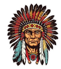Native American Indian with headdress head dress Sticker Stickers Decal A1014