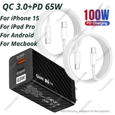 For Android iPhone 15 Macbook 100W USB Type C Fast Charger Cord 65W GaN Adapter