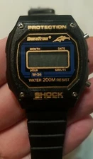 Duratron Digital Watch Black Buckle Band Rectangular Face WR 200M Vintage