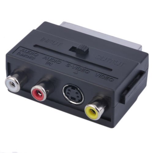 SCART to AV Adapter 3 x Phonos/SVHS with IN/OUT Switch for Video/Camera/Consoles