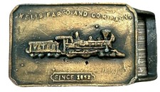 Vintage Wells Fargo And Company V T Railroad Brass Belt Buckle