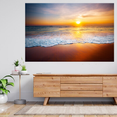 Sonnenuntergang und Meerblick Strand Natur 3D-Ansicht Wandaufkleber Poster Aufkleber A16