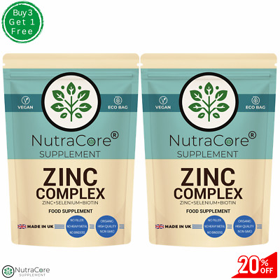 Zink Komplex Kapseln (Zink + Selen + Biotin) - Haut & Haare - 100% natürlich & vegan