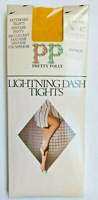 PRETTY POLLY 1980s/90s Vintage Lightning Dash 15 Denier Sheer Tights in Saffron