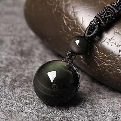 Natural 16mm Rainbow Obsidian Crystal Amulet Pendant Healing Reiki Necklace