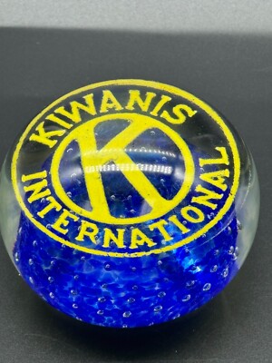 Vintage 1970's Kiwanis International Controlled Bubble Art Glass Paperweight