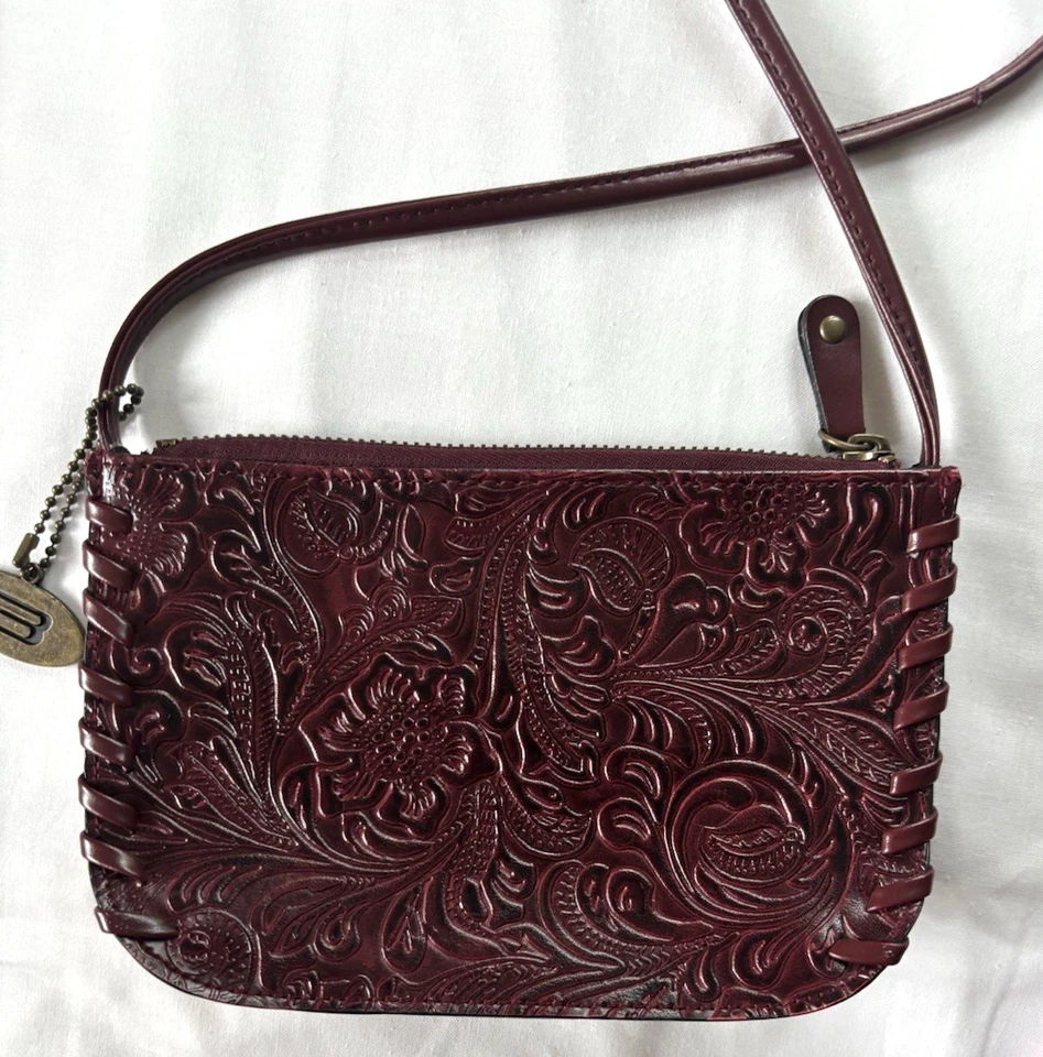 Bolsa Bongo Marroon tiracolo ombro couro ocidental em relevo, zíper, - Imagem 2 de 4