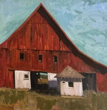 original impressionist oil painting Barn Farm Landscape Signed Liam 