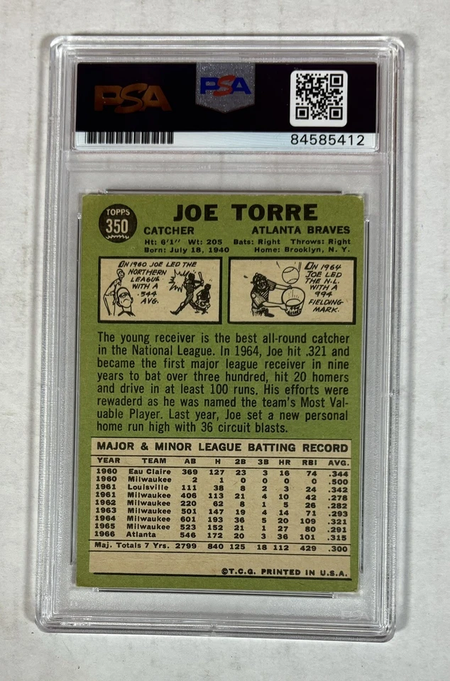 1967 Topps JOE TORRE HOF PSA MT SIGNED AUTO Baseball Card #350 BRAVES EX - Image 2 of 2
