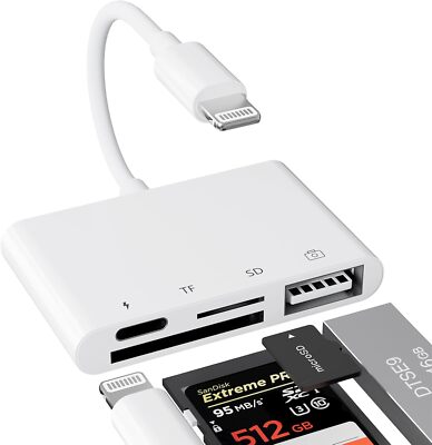 SD TF Card Reader for iPhone, 4 in 1 Micro SD/SD Card Reader to iPhone Adapter