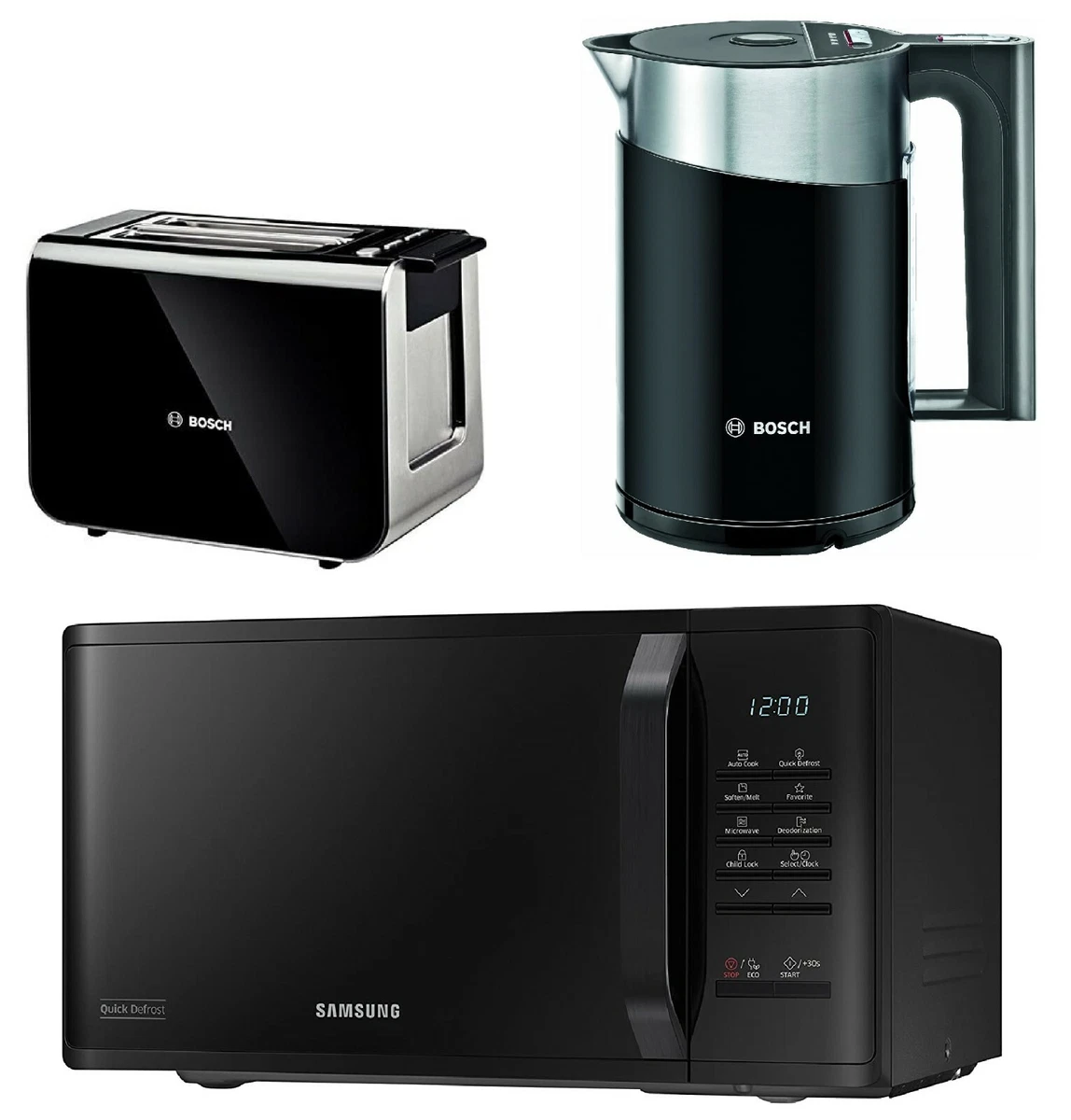 Black Set Bosch Styline Sensor Kettle Toaster with Microwave 23