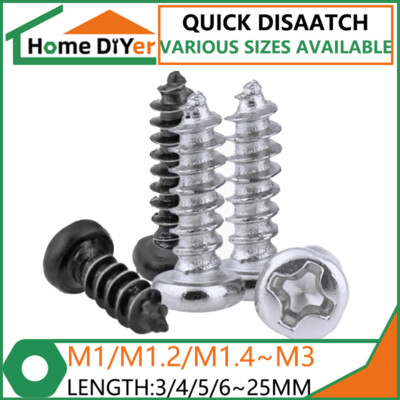 Self Tapping Screws Carbon Steel Tappers Round Head Phillips Screws M1/M1.2~M3