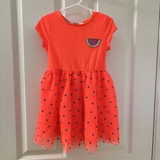 H M Neon Orange Watermelon Tulle Dress Girls Size 2-4 years