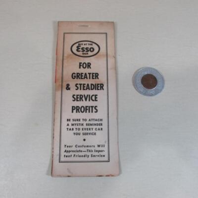 Vintage Booklet with 3 Service Reminder Stickers (One Mobil) plus Rexall Coin