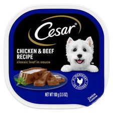 3.5 Oz Easy Peel Tray (24 Pk) Cesar Classic Loaf In Sauce Chicken & Beef Recipe,