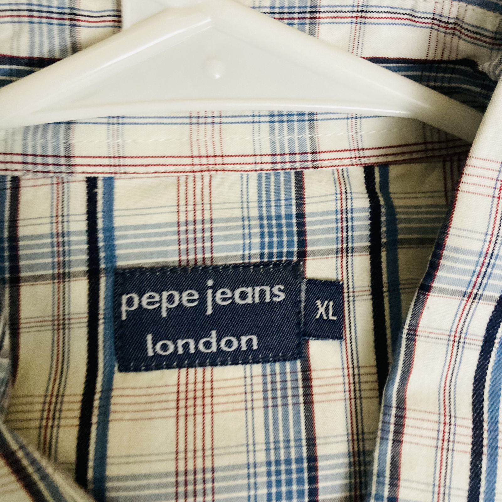 Y2K Pepe Jeans London Mens XL Rare Casual Plaid Long Sleeve Blue Red White Shirt image 6