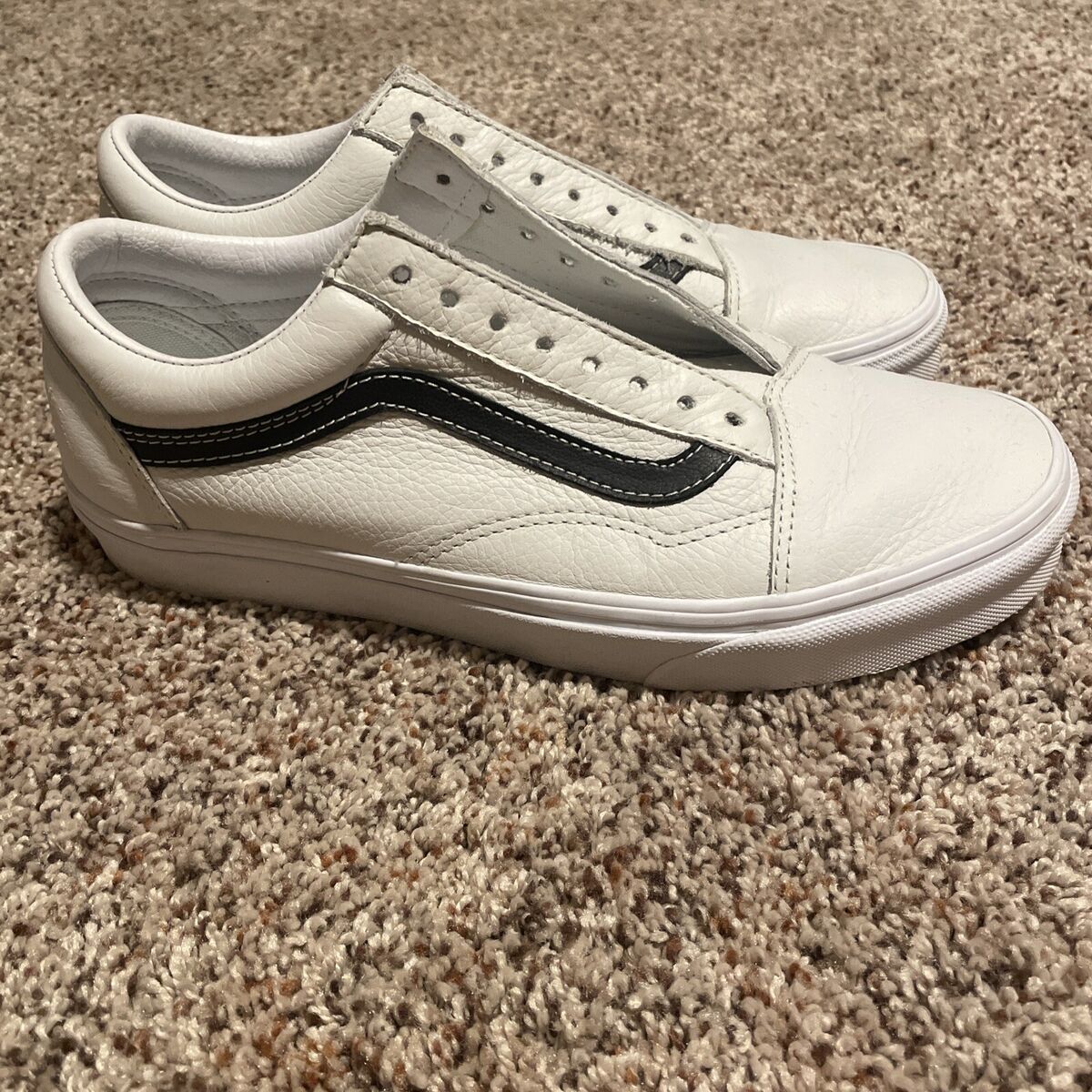 Vans Old Skool Leather Pop Skate Shoes White/Black Unisex Vans Old Skool Leather Pop Skate Shoes White/Black Unisex