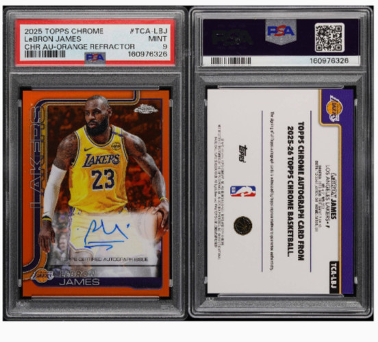 2025-26 Topps Chrome-LEBRON JAMES #TCA-LBJ-True Orange Refractor Auto-5/25-PSA 9 view 24