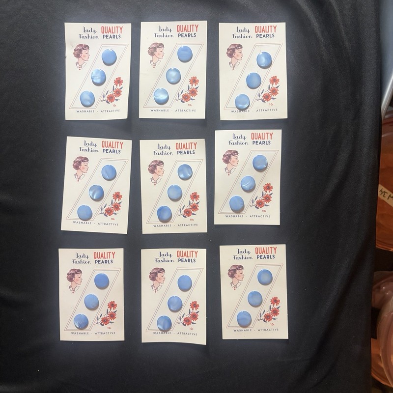 Vintage Blue Mother Of Pearl Buttons On Original Cards Lot of 12
