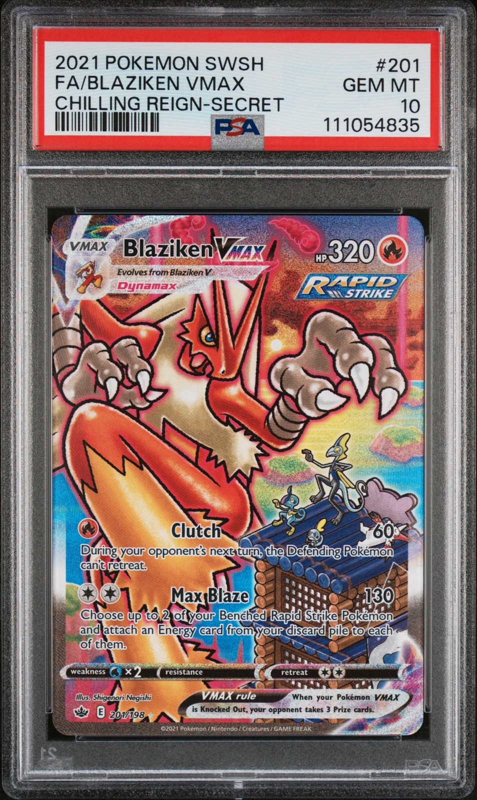 Pokemon Fa/Blaziken Vmax Chilling Reign-Secret #201 PSA 10