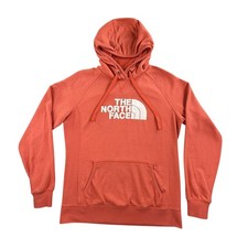 The North Face Hoodie Womens Large Orange Fleece Pullover Kangaroo Pocket Logo