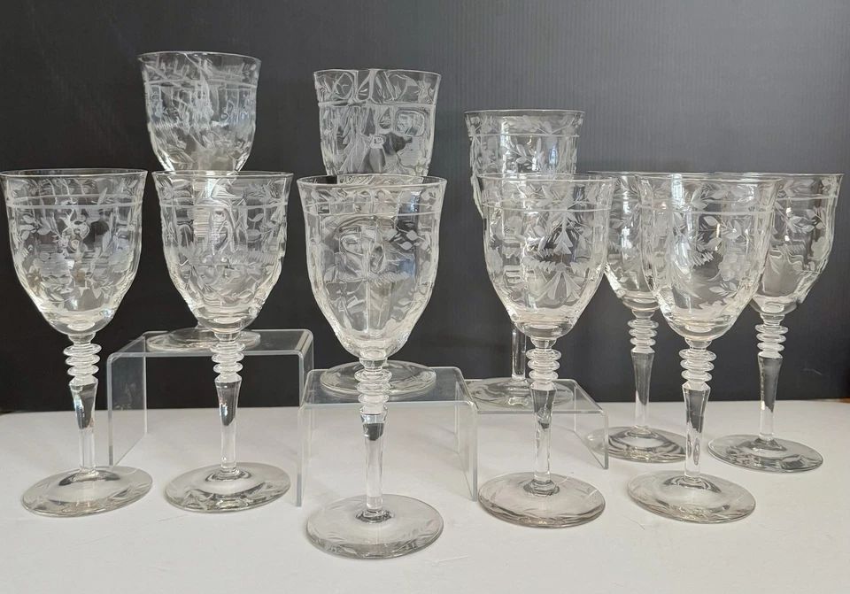 Juego de 30 vasos de cristal grabado Tiffin de Flandes copas florales cupé vasos Foto 2 de 4