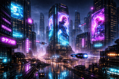 4K Aesthetic Cyberpunk Neon City Futuristic Sci-Fi Digital Desktop Wallpaper