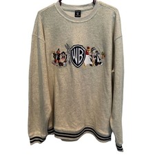Warner Bros Studio Store Looney Tunes Sweatshirt Large Men's Gray Embroidered