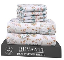 6 Pcs Cotton Sheets - 100 Natural Cotton Soft, Lightweight  Full Radiant