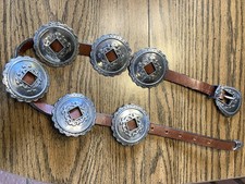 VTG 1994 BRIGHTON Belt Sliding SILVER Concho Western Leather Small 26-30  USA