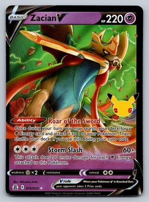 Zacian V 016/025 Holo Rare V Celebrations Pokemon Near Mint