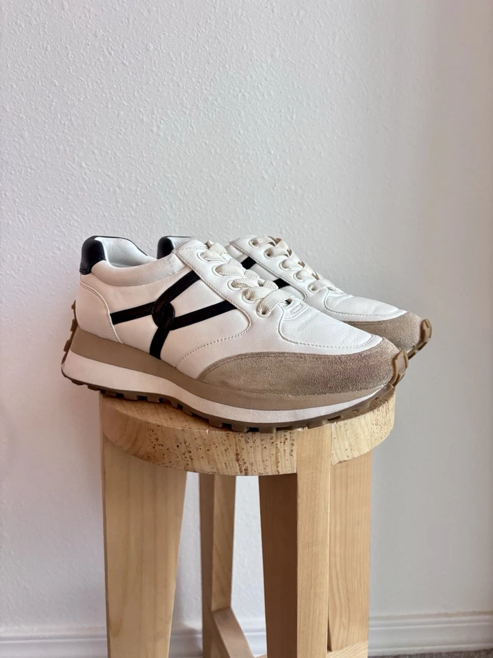 VERONICA BEARD Womens Valentina Sneaker Size 9 Leather Trainer White Black - Image 4 of 4