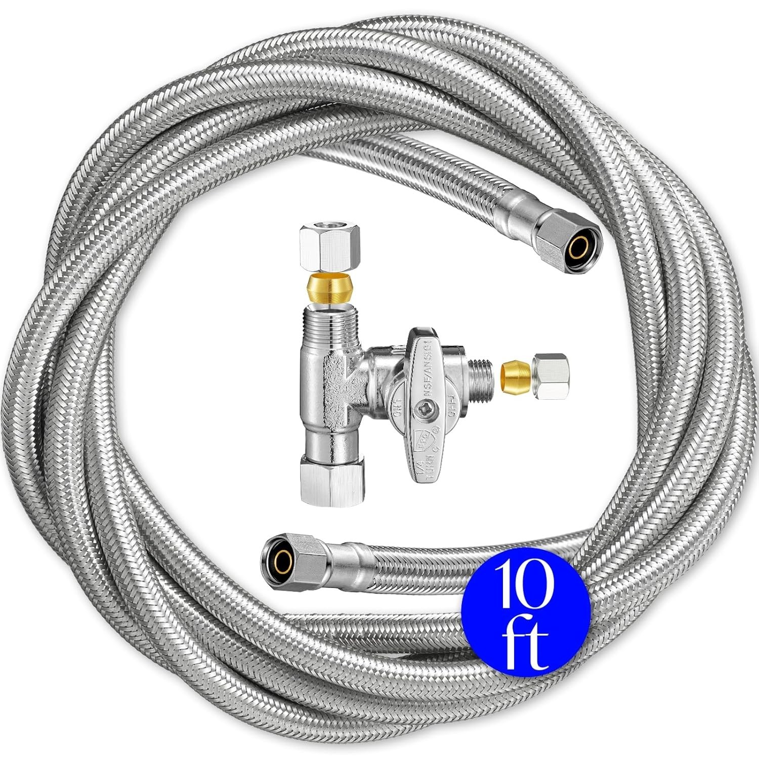 Water Line Kit - 10' Braided Stainless Steel Fridge Water