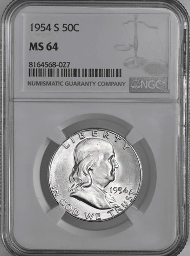 1954-S  50C FRANKLIN SILVER HALF DOLLAR  "SAN FRANCISCO"  NGC MS64 #8164568-027