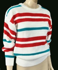 Vintage 80s Crewneck Bulk Sweater by Hunters Glen Preppy Red Teal Stripe M