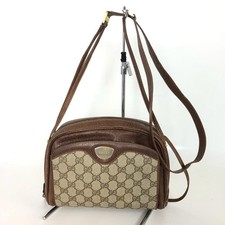 GUCCI GG Canvas Crossbody Shoulder Bag Beige Brown Leather Gold Hardware Logo