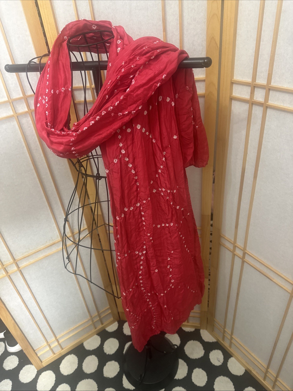 GAP 100% SILK Red White Print Rectangular Scarf 2… - image 6