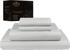 Luxury 100 Egyptian Cotton Queen Sheet Set Stripe - 4 PC Deep Pocket Fitted and