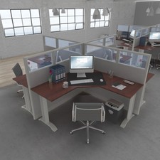 6x6 Cubicles-54H- 4 MAN QUAD L Shape Glazed Office Workstations