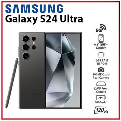 NEW Samsung Galaxy S24 Ultra 5G 12GB+1TB BLACK Dual SIM Android Mobile Phone