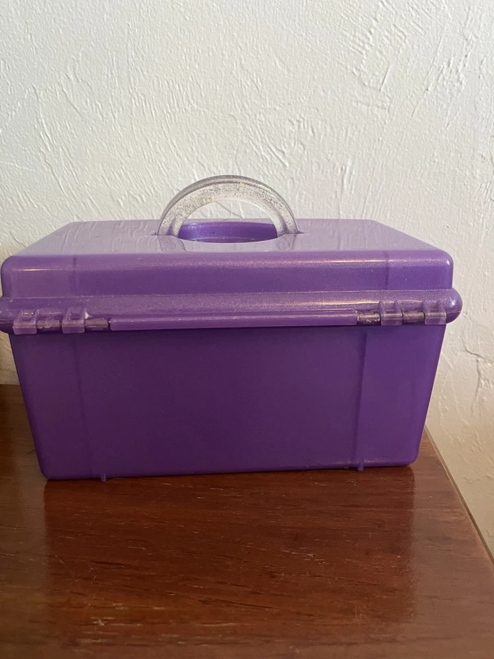 Estuche de maquillaje vintage Caboodles púrpura brillante brillo 9,5x6 con espejo Foto 3 de 4