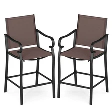 Outdoor Counter Height Bar Stools Set of 2 with Back Armrest and Footrest