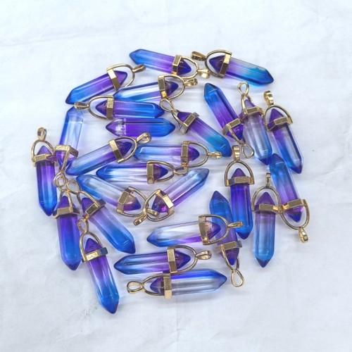 Colgantes de piedra de columna hexagonal de vidrio púrpura azul 50 piezas fabricación de joyas - Imagen 2 de 6