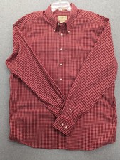 Eddie Bauer Shirt Mens XL Tall Red Plaid Button Front Wrinkle Resistant Cotton