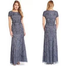 NEW Adrianna Papell Beaded Gown Dusty Blue Womens Size 4 Sequin Formal Wedding