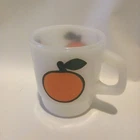 Vntg Orange Fruit Anchor Hocking Coffee Cup Stackable White Milk Glass Fire King