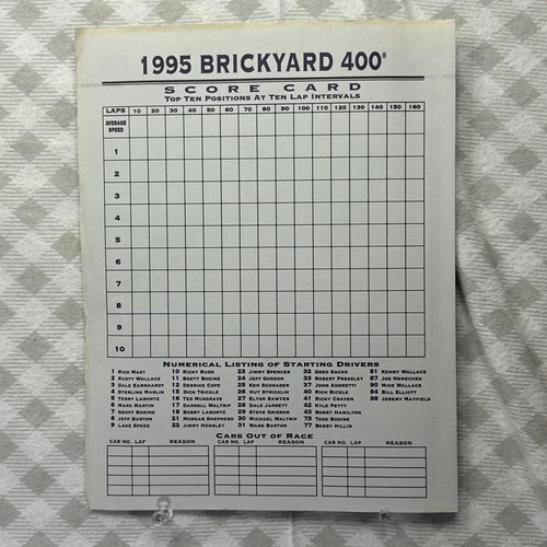 Vintage 1995 Brickyard 400 Official Program Original Starting Lineup/Scorecard - Picture 11 of 11